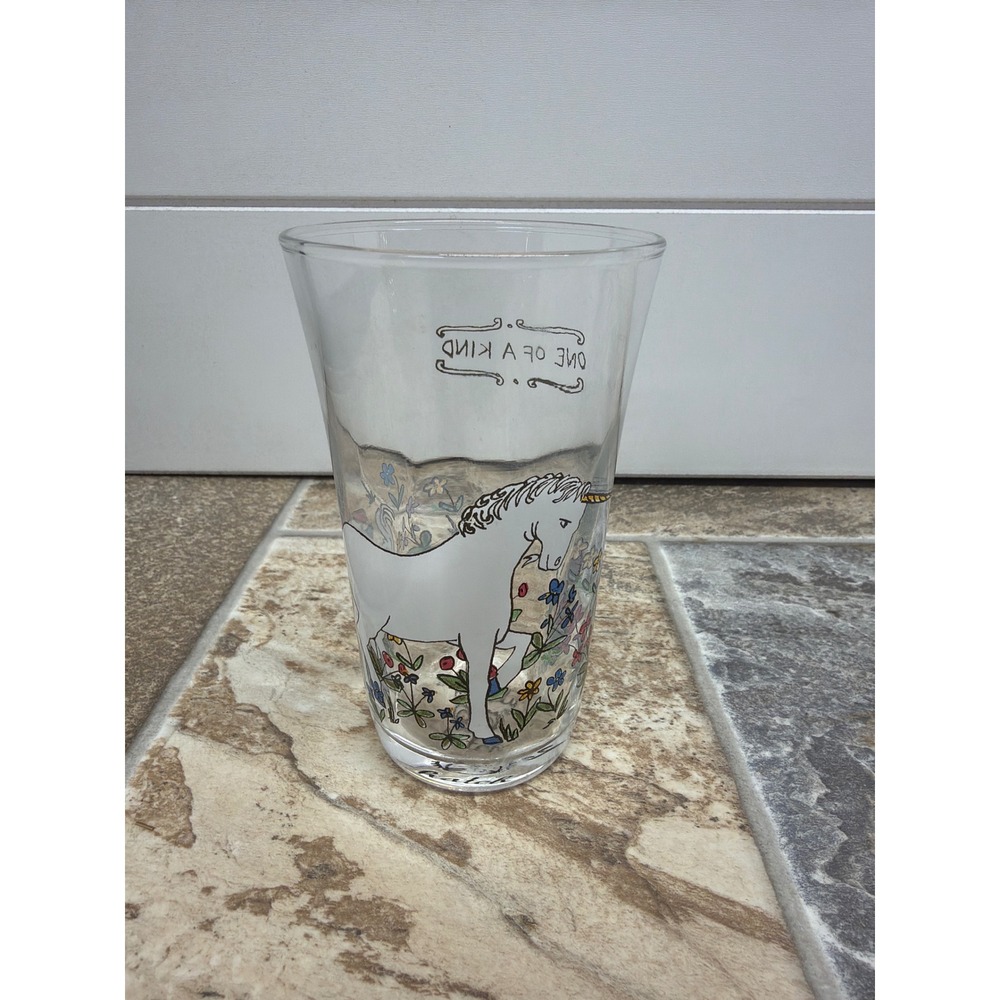 Molly Hatch One of a Kind Unicorn Floral Glass Tumbler Clear 16oz Whimsical